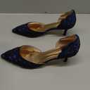 XYD Women's Pumps, Elegant Pointed Toe, D'Orsay Kitten Low Heels, Rhinestone Studs, Slip-On Satin Shoes for Wedding (10, Navy)