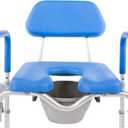 Dignity Ultra-Premium Padded Commode Shower Chair, Comfortable Raised Toilet Seat with Padded Arm Handles and Backrest, for Seniors, Elderly, Adjustable Height, Includes Commode Pail and Lid, Blue