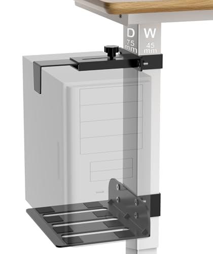 Under Desk PC Mount - No Drilling Heavy Duty 40lbs Capacity, Adjustable Height and Width Clamp-on Desk Leg PC Mount for Standing Desks (Fits 75mm×45mm Legs only), with Non-Slip Pads, Black