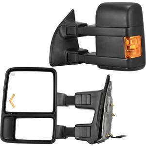AUTOSAVER88 Towing Mirrors Compatible with 2008-2016 Ford F250 F350 F450 F550 Super Duty Mirror with Amber Turn Signal Light Power Heated Manual Telescoping Folding Pair Black