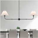 FIYUEOYI Modern Linear Chandelier, 2-Light Dining Room Light Fixture with White Fabric Shade Kitchen Island Lighting Fixture for Over Table, Living Room, Bedroom