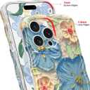 Jusy Compatible with iPhone 14 Pro Max, Colorful Retro Oil Painting Printed Flower Laser Glossy Pattern Cute Curly Wave Phone Case Soft TPU Cover for Girly Women - Blue