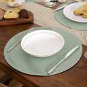 SHACOS Round Placemats Set of 6 Washable 15 inch Cotton Polyester Table Mats Woven Braided Place Mats for Dining Table, Sage Green