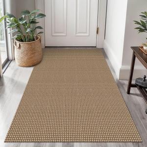 Braided Area Rug 3x5 Ft Washable Rugs for Entryway Throw Rugs Rubber Backed Boho Door Mat Indoor Entrance Cotton Kitchen Mats Woven Front Door Carpet for Foyer, Orange/Tan/Brown