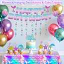 Winrayk Purple Mermaid Party Decorations Birthday Supplies for Girls, Large Foil Balloon with Birthday Banner/ Shell Garland/ Tablecloth/ Metallic Balloon/ Cake Topper, Little Mermaid Party Decoration