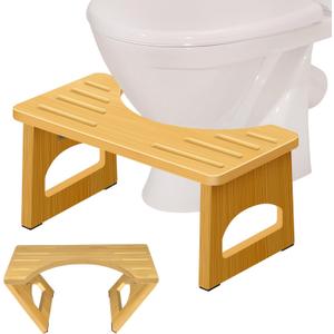 Foldable Toilet Stool, 2 Pack 7.5 Inches Poop Stool for Bathroom, Bamboo Toilet Stool Squat Adult, Collapsible Squatting Bathroom Potty Stool with Non-Slip Strip, Improve Squatting Posture and Comfort