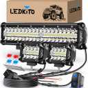 12Inch LED Light Bar and 2PCS 4Inch LED Cube Pod Lights Off Road Driving Light with Rocker Switch 3Lead Wiring Harness Kit Spot Flood Combo Triple Row Light Bars for SUV UTV ATV Truck Tractor