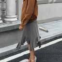 Yousify Womens Ruffle Midi Skirts Casual High Waisted Flowy Swing Boho Handkerchief Hemline Stretchy Asymmetrical Skirt (Small, Dark Grey)