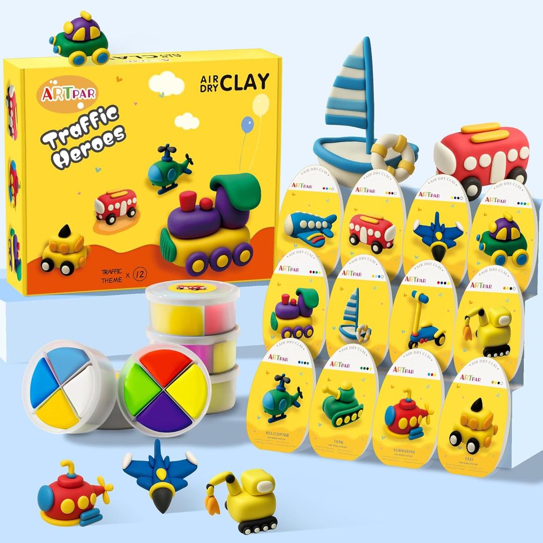 Artpar Kids Air Dry Clay Kit,12 Pack Traffic Modeling Magic Clay Sculpting Set | Ultra Light & Soft DIY Art & Crafts School Classroon Projects,Home Party Favors Supplies for Boys Girls Adults