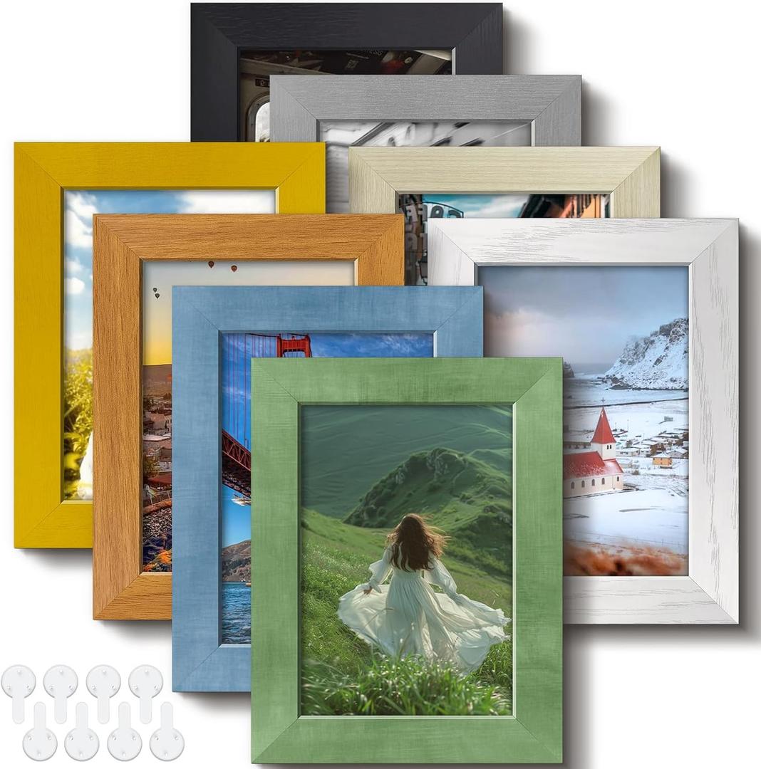 RoseEmber 5x7 Picture Frames Set of 8, Wall Gallery Photo Frames, High-Definition Real Glass, for Tabletop or Wall Hanging