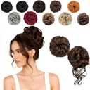 Messy Bun Hair Pieces for Women 2PCS Hair Bun Wavy Curly Synthetic Updo Chignon Fake Scrunchies Ponytail Extension for Women Medium Chestnut Brown