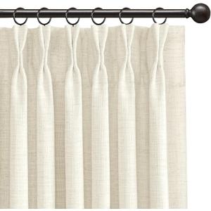 INOVADAY Pinch Pleated Curtains, 100% Light Blocking Linen Pinch Pleat Blackout Curtains for Bedroom, Thermal Insulated Blackout Drapes 2 Panels Set for Living Room - Natural on Linen, W40 x L102