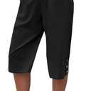 Larmliss Womens Casual Capri Pants Elastic Waist Solid Color 3/4 Wide Leg Summer Trousers with Pockets (Black, XL)