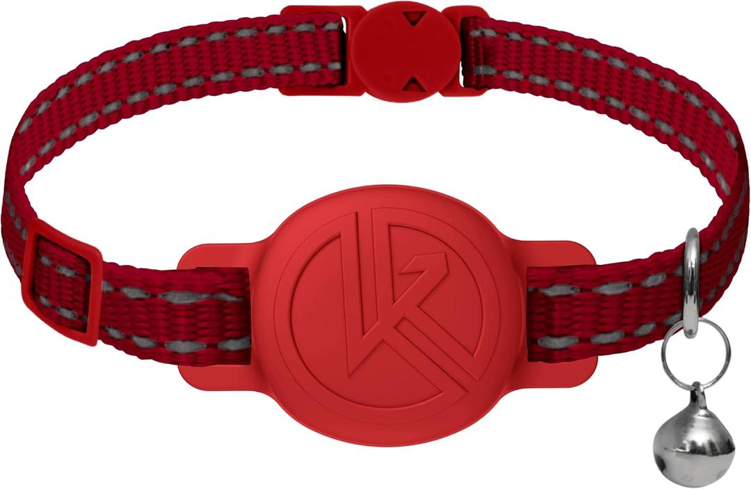 Tile Sticker Holder Cat Tracking Collar (2024) - Breakaway, Reflective Kitten Collar with Bell and Holding Case for Tile by Life360 (Red)