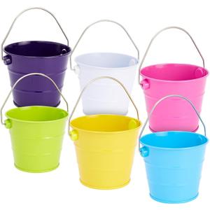 Juvale 6 Pack Mini Buckets with Handles for Kids - Small Metal Buckets for Classroom, Party Favors or Creative Crafts DIY Projects - Tin Cans for Crafts (6 Colors, 3.25 x 2.75 in)
