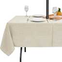 LUSHVIDA Outdoor Tablecloth with Umbrella Hole - Patio Table Cloth Zippered Rectangle 60x102 Inch, Beige Linen-Look Polyester Table Cover Water Resistant for Picnic Outside