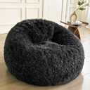 LIFEREVO Fluffy Faux Fur Bean Bag Chair Cover (No Filler), Ultra-Soft Stuffed Animal Storage Bean Bag for Kids Adults, Premium Fuzzy Furry Beanbag Cover for Organizing Plush Toys (Ombre Black) (Large)