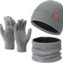 Cierto Winter Knit Beanie Hat Gloves Set for Men Women, Neck Warmer Scarf and Touch Screen Gloves