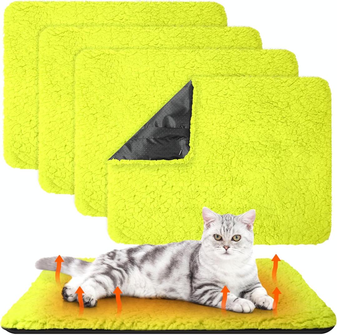 4 Pack Self Warming Cat Pads Self Heating Cat Mat Washable Homeless Dogs Thermal Pads Kennel Pad Reflects Body Heat Warm Crate Bed Mat for Indoor Outdoor Pet (Fluorescent Green,16 x 20 Inch)