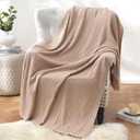 100% Cotton Throw Blanket for Couch Soft 5060 Cream Throw Blanket for Bed Sofa Blanket (Khaki)