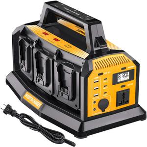 1200W Power Inverter & 6A Rapid Charger for DeWalt 20V Battery  6-Port DC to AC 120V Converter, 3 USB-A + 3 USB-C, 300lm LED Light for Camping, Travel, Emergencies(Battery not Included)