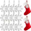 12 Pcs Name Tags for Christmas Stockings, Personalized Wooden Stocking Labels Gift Tags, Rustic Hanging Ornament Stocking Name Tags with White Snowflake Designs for Christmas Tree Decorations (Snow)