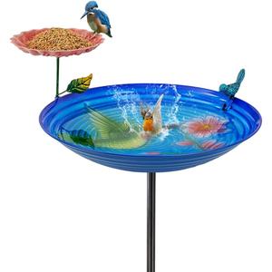 VEWOGARDEN 45 Inch Height Metal Bird Bath for Outside, Standing Bird Bath and Feeder with Stake for Outdoors Garden Yard Patio Decoration, Dark Blue