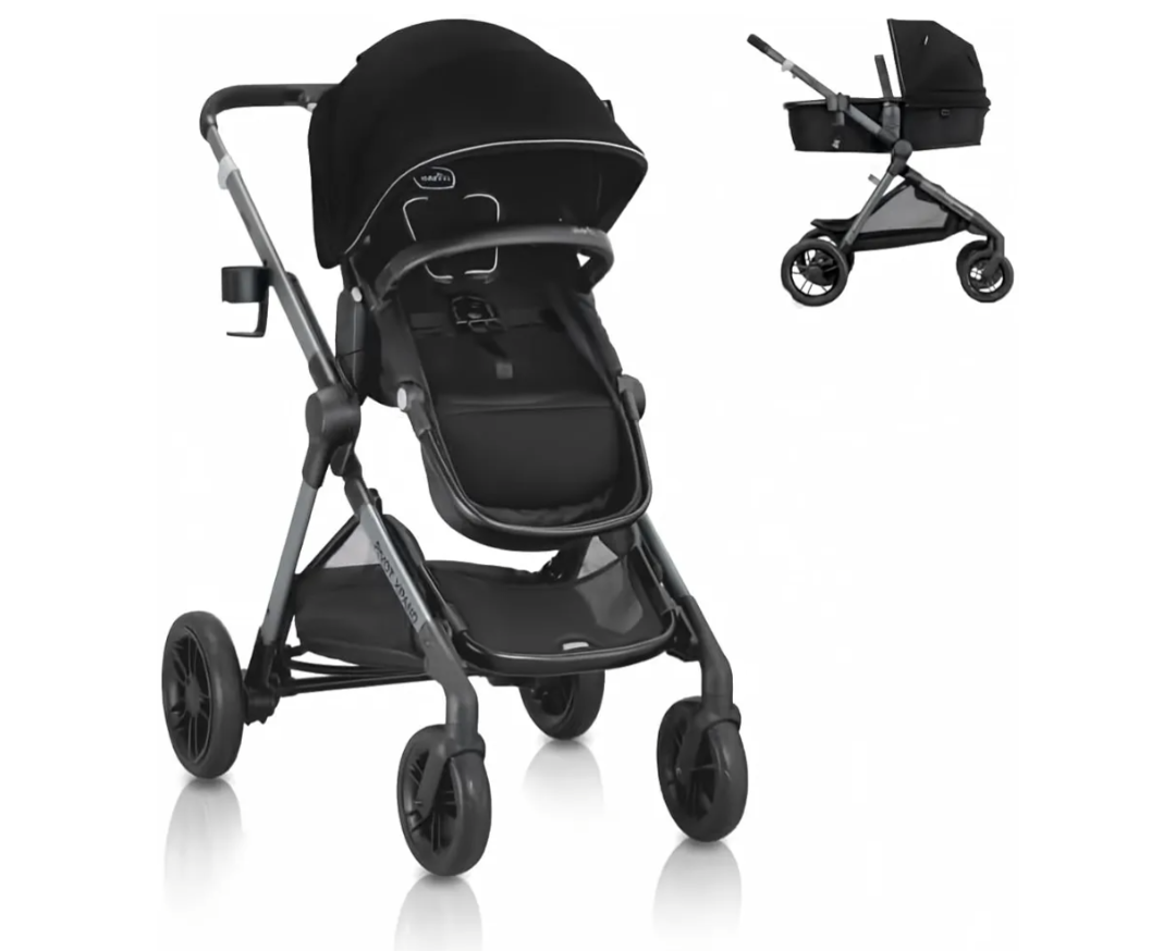 Evenflo Pivot Xpand Modular Travel System with LiteMax Infant Car Seat (Ayrshire Black)