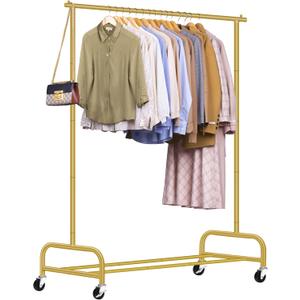 SLEEPING LAMB Heavy Duty Clothes Racks for Hanging Clothing Rack, 43" Wide Rolling Garment Rack Metal Wardrobe Rack with Wheels Closet Hanger Rack for Coats, Shirts, Dress (Gold)