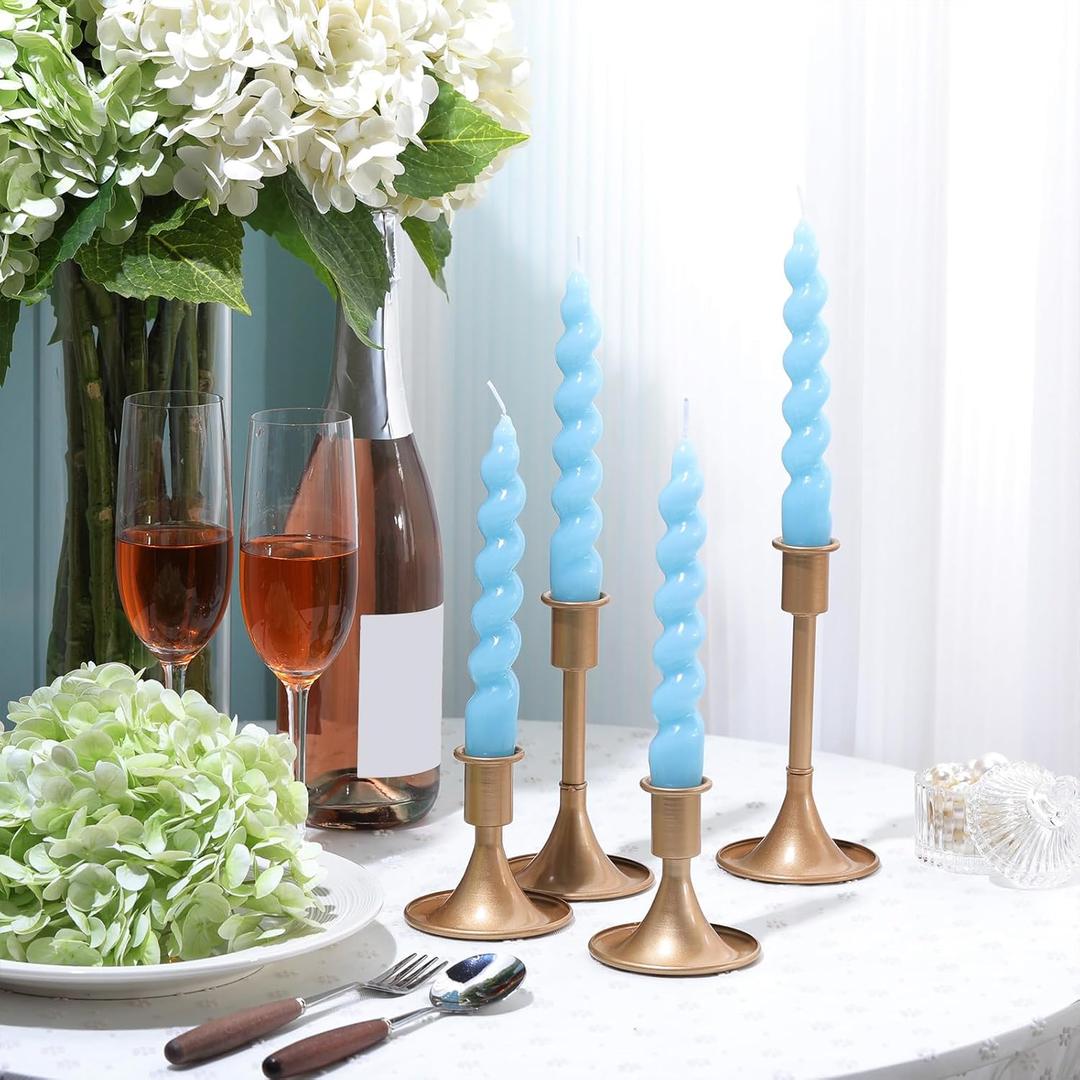Zhengmy 4 Pcs Light Blue Spiral Taper Candle 7 Inch Twisted Long Wax Dinner Candlestick for Fall Halloween Christmas Holiday Valentines Wedding Birthday Baby Shower Table Decor(Solid)