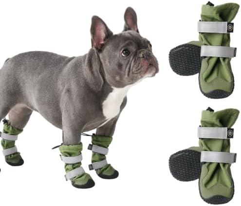 Spark Paws Water-Resistant Dog Boots for Medium Large Dogs, Anti-Slip Dog Shoe Booties Paw Protector for Rain Snow Hiking Reflective Straps 4PCS - Green, B 3