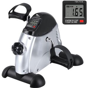 Mini Exercise Bike, himaly Under Desk Bike Pedal Exerciser Portable Foot Cycle Arm & Leg Peddler Machine with LCD Screen Displays (Silver and Black)