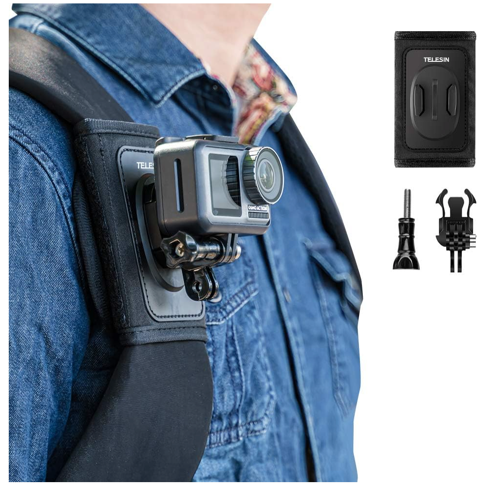 TELESIN Anti-Slip Backpack Shoulder Strap Mount Clip for GoPro Hero 13/12/11/10/9 MAX, DJI Osmo Nano Action 3/4/5 Pro/6, Insta360 X5/X4/X3/Ace Pro 2, AKASO – Bag Belt Holder for Biking, Hiking, Travel