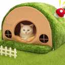 Mellownido Cat Bed for Indoor Cats - Cute Cat Bed Cave, Tree Hole Cat House Tent for Kittens and Small Pets with Removable Washable Cushion & Anti-Slip Bottom, Foldable Kitten Bed Hideaway, Green