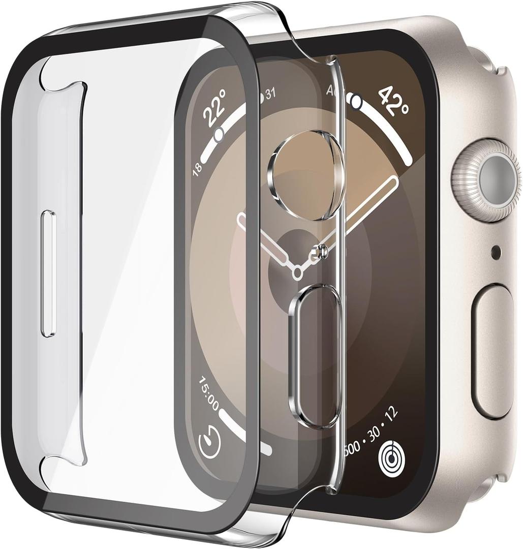 Misxi 2 Pack Hard PC Case with Tempered Glass Screen Protector Compatible with Apple Watch Series 9 Series 8 Series 7 41mm, Anti-Drop Lightweight Cover for iWatch, 1 Starlight + 1 Transparent