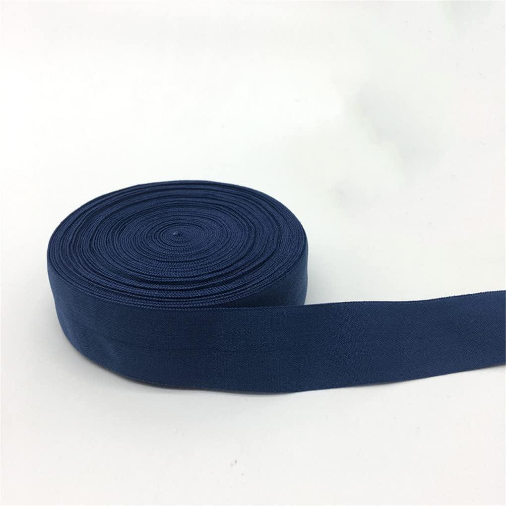 5 Yards/Lot 1 Inch (25 Mm) Elastic Ribbon Fold Over Elastic Spandex Satin Band Ties Hair Accessories Lace Trim (Navy Blue)