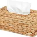 Water Hyacinth Rectangular Tissue Box Cover - Handwoven Natural Decorative Tissue Holder, Fits Standard Rectangular Tissue Boxes for Living Room, Bedroom, Bathroom, Sustainable Home Decor