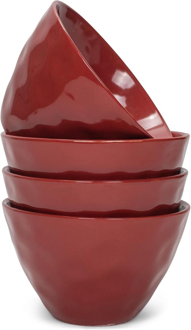 Elanze Designs Dimpled Ceramic 5.5 inch Contemporary Serving Bowls Set of 4, Red Elanze Designs Dimpled Ceramic 5.5 inch Contemporary Serving Bowls Set of 4, Red