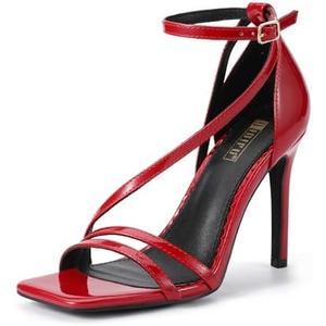 IDIFU IN4 Strappy Heels for Women Sexy High Stiletto Square Open Toe Heels Dress Shoes for Women Dressy Wedding Prom Bridal Bridesmaid Shoes Ankle Strap Heeled Sandals Comfortable Cute Trendy Heels Size 7.5