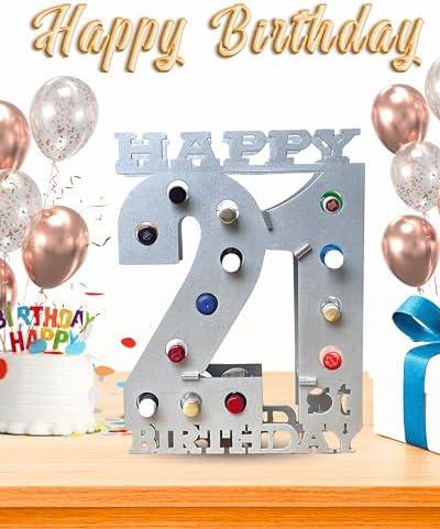 brekle 21st Birthday Mini Wooden Liquor Bottle Display Shelf 21st Birthday Decorations for Him Unique Birthday Gifts (Silver)