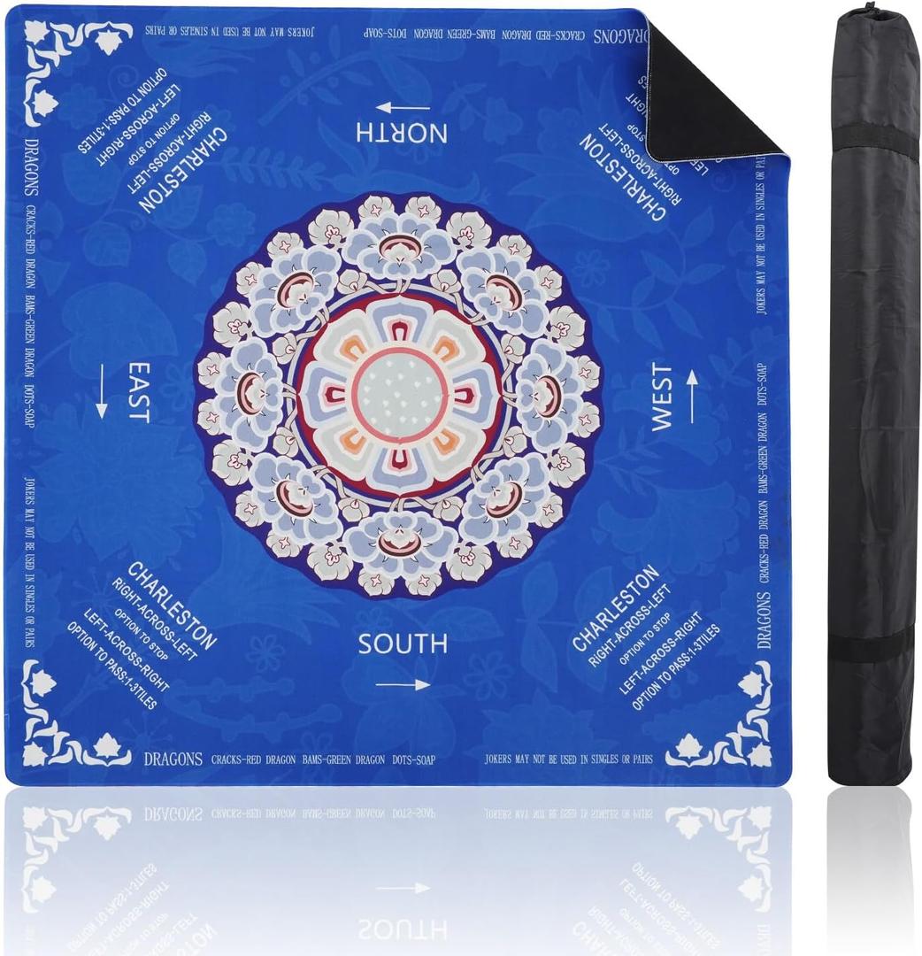 Mahjong Mat (33.4 x 33.4) with Black Carrying Bag, Anti-Slip, Noise-Reducing Mahjong Mat for Table, Board Games, Tile Games and CardsDark Blue
