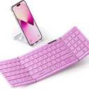seenda Folding Keyboard with Number Pad, Portable Foldable Bluetooth Keyboard for Travel, Full-Size Rechargeable Keyboard for Laptop Tablet PC Smartphone Windows iOS Android Pink