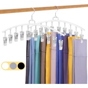 2 Pack Legging Organizer for Closet 360 Swivel, Space Saving Metal Gym Clothes Hangers w/20 Clips Holds 20 Leggings, Closet Organizers and Storage, Room Organization Essentials, White