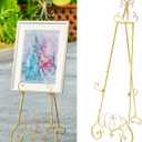 Gold Easel Stand for Sign, Adjustable Height Metal Easel Display Stand with Chain Support, Heavy Duty Easel for Sign, Wedding, Picture Frame, Mirror. (No Installation Required)