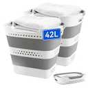 2 Pcs 42L Medium Collapsible Plastic Laundry Basket with Handles, Foldable Laundry Basket Hamper, Pop Up Storage Container Organizer for Washing Storage (Gery, 17 Inch * 13 Inch * 15 Inch)