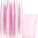 BUCLA 20 pcs 12 oz Pink Plastic Cups - Premium Unbreakable Disposable Pink Drinking Cups - Ideal for Wedding, Party & Valentine's Day