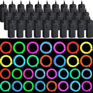 30 Set EL Wire Portable Neon Light with Strip 6.6 ft Cuttable Glowing LED Rope Lights Battery Powered Electroluminescent Wire for Glow in The Dark Costume DIY Halloween Party Decor, 10 Colors