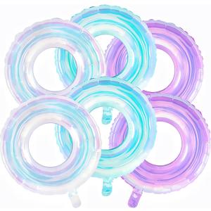 6 Pcs Iridescent Ring Foil Balloons, 22 Inch Pink Purple Blue Circle Balloons for Valentine's Day, Birthday, Wedding, Baby Shower, Anniversary & Engagement Party Decorations
