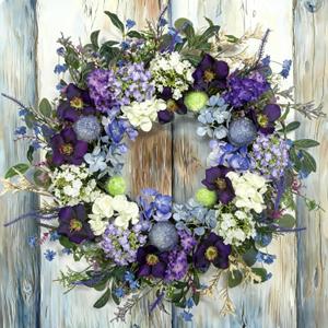 24-Inch Colorful Flower Wreath for Front Door Hydrangeas, Lavender Wreath, Spring Summer Artificial Wild Flower Greenery Leaves for All Seasons Farmhouse Home Wall Indoor Outdoor Window Decor