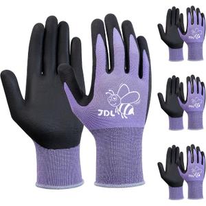 JDL 3 Pairs Nylon Nitrile Coated Gardening Gloves for Women, Touchscreen Yard Garden Gloves, Breathable Safety Work Gloves with Grip, Purple, Large